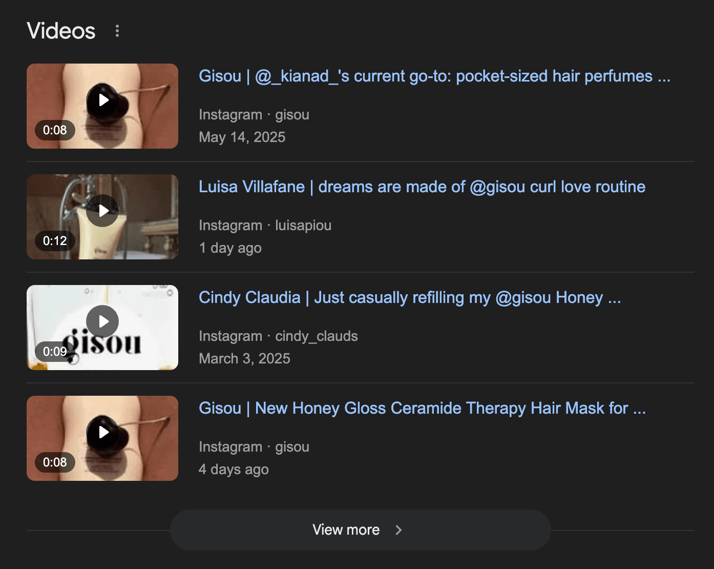 Example of Instagram content surfacing in Google search results